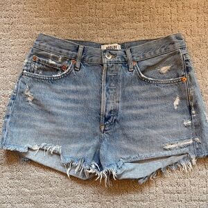 Agolde Light Blue Distressed Jean Shorts